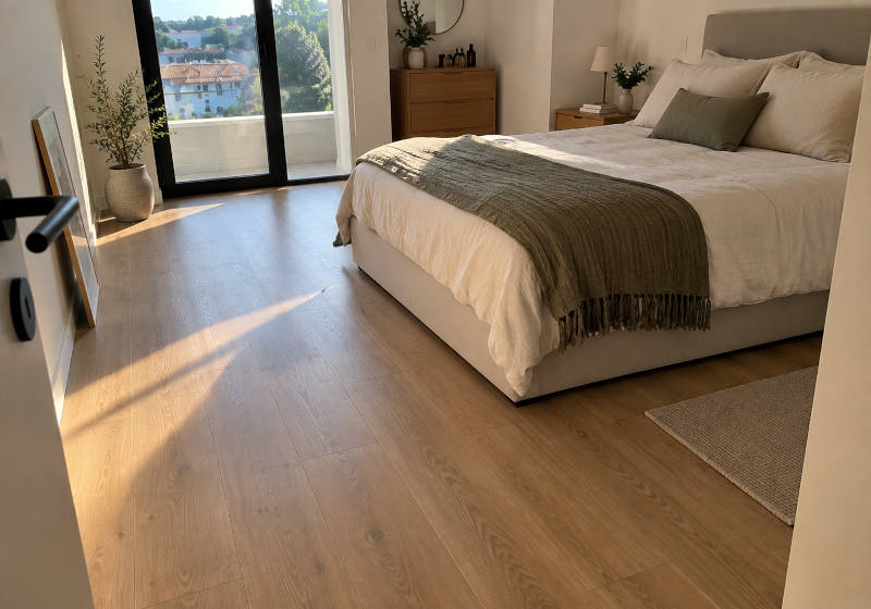Quarto de uma casa em Loulé com pavimento em parquete flutuante